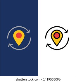 Arrow, Location, Map, Marker, Pin  Icons. Flat and Line Filled Icon Set Vector Blue Background
