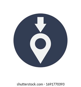arrow with location pin icon over white background, block style, vector illustration