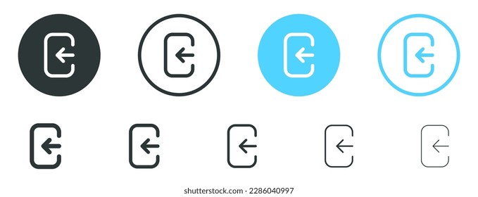 arrow Login account icon - Enter symbol, log in icon button - arrow and door icon entry symbols in filled, thin line, outline and stroke style for apps and website