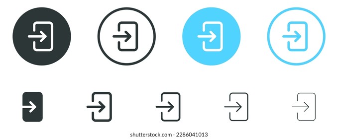 Pfeil-Login-Konto-Symbol - Symbol eingeben, Symbol einloggen - Pfeil- und Türsymbol-Eintragssymbole in gefüllter, dünner Linie, Umriss- und Strichform für Apps und Websites
