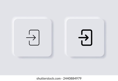 arrow Login account icon - Enter symbol, log in icon button - arrow and door icon entry symbols in filled, thin line, outline and stroke style for apps and website	in neumorphism button