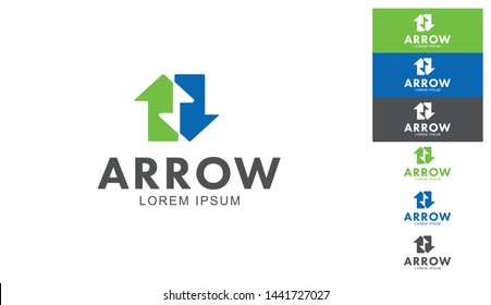 Arrow Logo 02. Up and Down arrows overlapped and creates a negative space art of a thunder. Up and down arrows 
 vector Full Glossy version. 