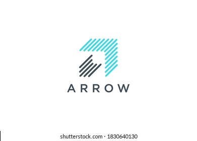 Arrow Up Logo. Blue and Black Geometric Striped Lines Arrow Shape Initial Letter A isolated on White Background. Usable for Business and Technology Logos. Flat Vector Logo Design Template Element.
