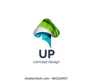 Up arrow logo business branding icon, created with color overlapping elements. Glossy abstract geometric style, single logotype