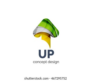 Up arrow logo business branding icon, created with color overlapping elements. Glossy abstract geometric style, single logotype
