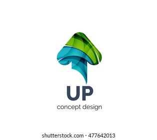 Up arrow logo business branding icon, created with color overlapping elements. Glossy abstract geometric style, single logotype