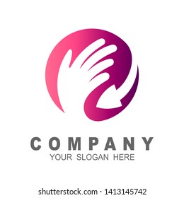 Arrow logo with circle , hand and arrow icon, globe design vector,