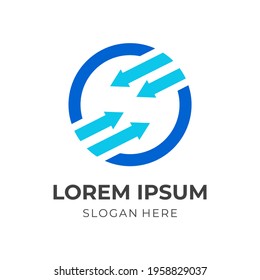 arrow logo concept with flat blue color style
