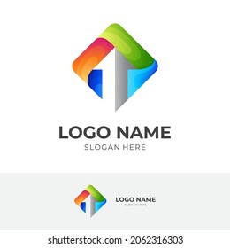 diseño de logotipo de flecha con estilo 3d colorido