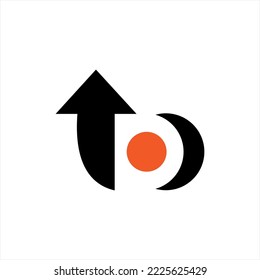 Up arrow logo design concept letter D with sun and crescent moon illustration.