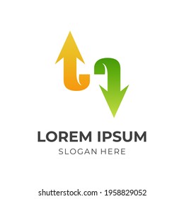 arrow logo design with flat yellow and green color style