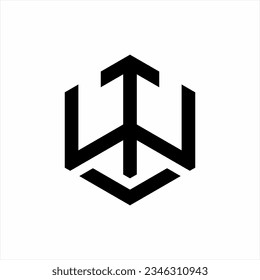 Diseño del logotipo de flecha arriba con letra W y símbolo de paz.
