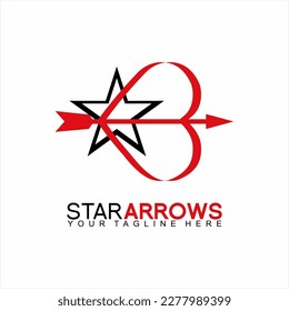 Diseño del logotipo de flecha con estrella y corazón. Ilustración de flecha a través del corazón y la estrella.