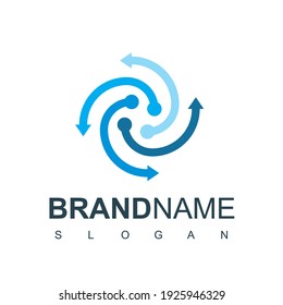 Plantilla de diseño de logotipo de flecha, símbolo de tecnología de flecha circular