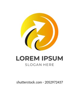 diseño de diseño de logotipo de flecha vector con estilo de color amarillo y negro plano