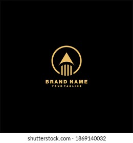 Up arrow logo design template and progress diagram below it with circles around it.