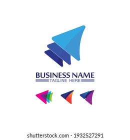 Vector de diseño de logotipo de flecha para música, medios, reproducción, audio y velocidad digitales, finanzas, logotipo de plantilla de negocio