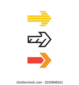 Vector de diseño de logotipo de flecha para música, medios, reproducción, audio y velocidad digitales, finanzas, logotipo de plantilla de negocio