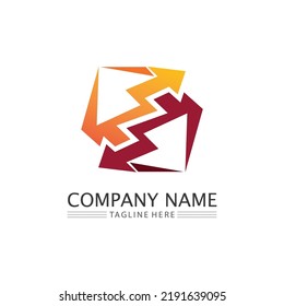 Vector de diseño de logotipo de flecha para música, medios, reproducción, audio y velocidad digitales, finanzas, logotipo de plantilla de negocio