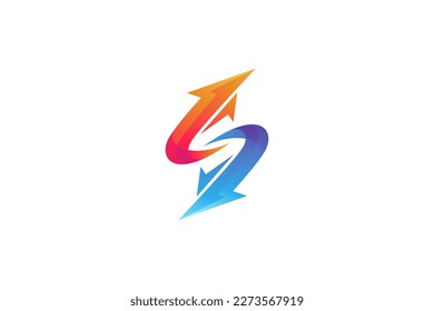 Arrow logo forming letter s in color gradient modern design style