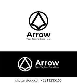 Arrow Logo Graphic Design in black inside circle. Abstract Logo