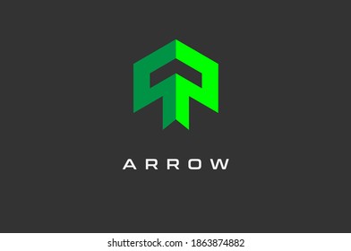 Arrow logo, Green geometric line isolated on Black Background, usable for business and technology logos, Flat Design Logo Template, vector illustration