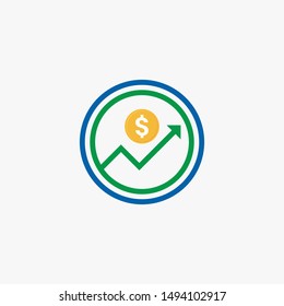 Arrow logo icon growth on hand flat design on a white background. Success Business Crypto Finance Trade. marketing dollar vector. Big Progress Step up stairs element template. eps 10 editable
