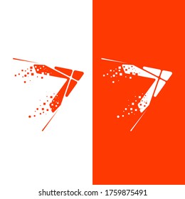 Arrow Logo illustration. Dissolve effect. Modern design. white and orange color. Letter x. 2 Different design.
