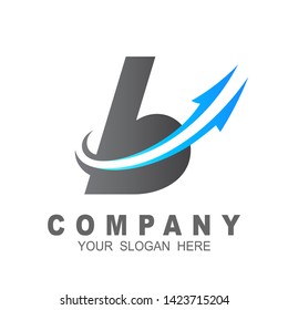 Arrow logo and letter b design illustration, swoosh icon, airplane logo template
