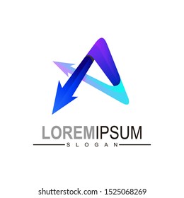 Arrow logo and letter A design combination with simple look