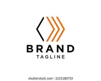 Arrow Up Logo Line. Orange Geometric Line Arrow Shape with Black Square Line isolated on White Background. Usable for Business and Branding Logos. Flat Vector Logo Design Template Element.