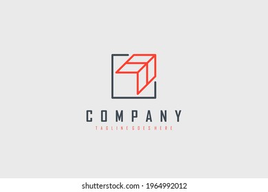 Arrow Up Logo Line. Red Geometric Line Arrow Shape with Black Square Line isolated on Vintage Background. Usable for Business and Branding Logos. Flat Vector Logo Design Template Element.