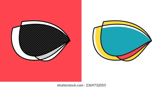 Arrow logo. Optical illusion sign. Retro 3D icons set with black and white polka dots and colored options. Vector impossible shape for halftone label, crypto company, game branding, vintage posters.