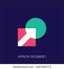 Arrow logo in round center. Unique color transitions. Round segment logo template. vector