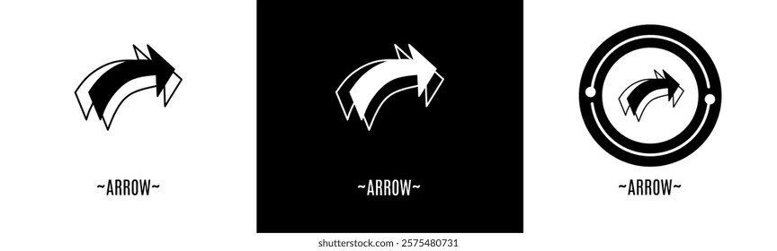 Arrow logo set. Collection of black and white logos. Stock vector.