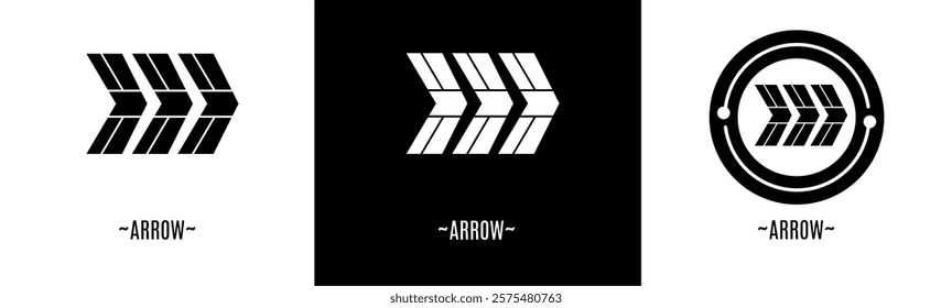 Arrow logo set. Collection of black and white logos. Stock vector.