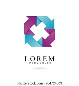Arrow logo template with Bright and smooth color gradient