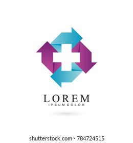 Arrow logo template with Cross and smooth color gradient
