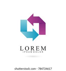 Arrow logo template with N letter and smooth color gradient