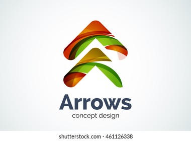 Arrow logo template, next or right concept. Modern minimal design logotype created with geometric shapes - circles, overlapping elements