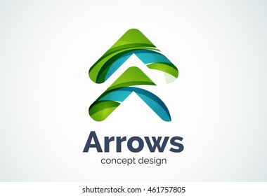 Arrow logo template, next or right concept. Modern minimal design logotype created with geometric shapes - circles, overlapping elements