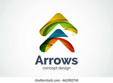 Plantilla de logotipo de flecha, concepto siguiente o derecho. Logotipo moderno de diseño mínimo creado con formas geométricas - círculos, elementos superpuestos