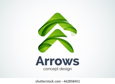 Plantilla de logotipo de flecha, concepto siguiente o derecho. Logotipo moderno de diseño mínimo creado con formas geométricas - círculos, elementos superpuestos