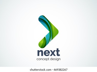 Logo-Vorlage nach unten, nächstes oder rechtes Konzept. Moderner minimaler Design-Logotyp mit geometrischen Formen - Kreise, überlappende Elemente