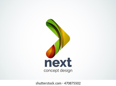 Arrow logo template, next or right concept. Modern minimal design logotype created with geometric shapes - circles, overlapping elements