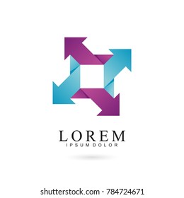 Arrow logo template with open square and smooth color gradient