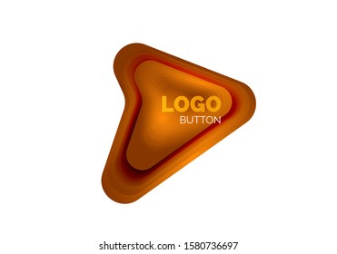 Arrow logo template. Or play or download button logotype template. Minimal geometrical design, 3d geometric bold symbol in relief style with color blend steps effect. Vector Illustration For Wallpaper