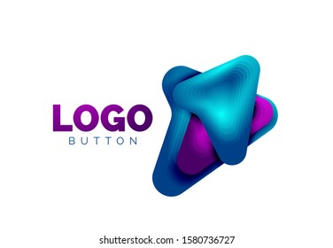 Plantilla de logotipo de flecha. O bien reproducir o descargar la plantilla de logotipo de botón. Diseño geométrico mínimo, símbolo de negrita geométrica 3d en estilo de relieve con efecto de combinación de colores. Ilustración De Vectores Para Papel De Fondo De Pantalla
