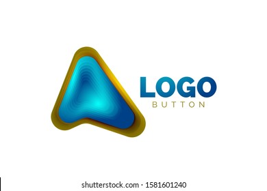 Arrow logo template. Or play or download button logotype template. Minimal geometrical design, 3d geometric bold symbol in relief style with color blend steps effect. Vector Illustration For Wallpaper
