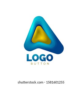 Arrow logo template. Or play or download button logotype template. Minimal geometrical design, 3d geometric bold symbol in relief style with color blend steps effect. Vector Illustration For Wallpaper